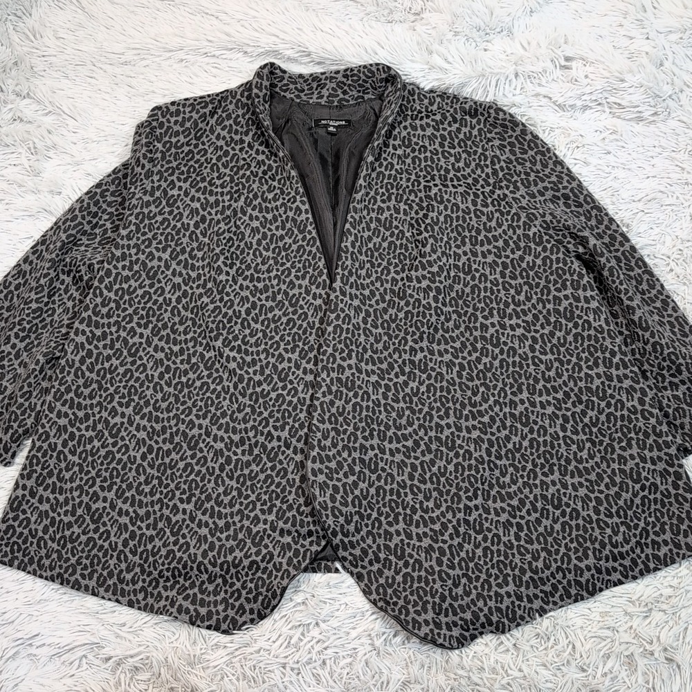 Notations Jacket Womens 2X Gray Black‎ Blazer Animal Print Open Front Career